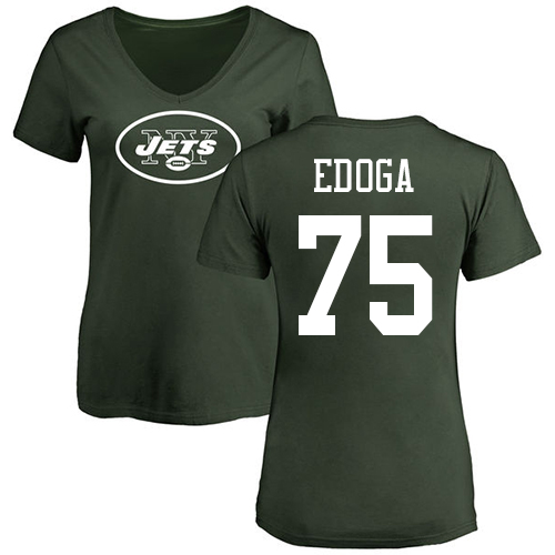 New York Jets Green Women Chuma Edoga Name and Number Logo NFL Football #75 T Shirt